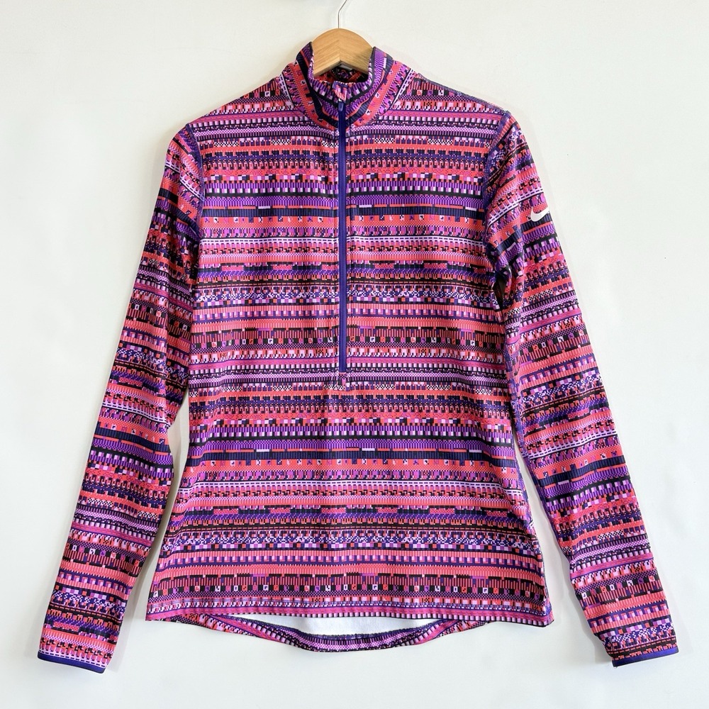 Nike Pro Dri-Fit Womens Large Pink Purple Graphic Half Zip‎ Athletic Jacket